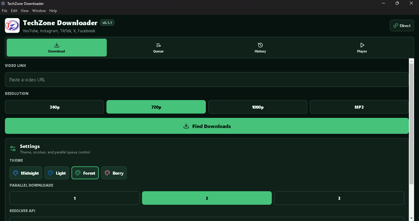 TechZone Downloader app open on the download screen